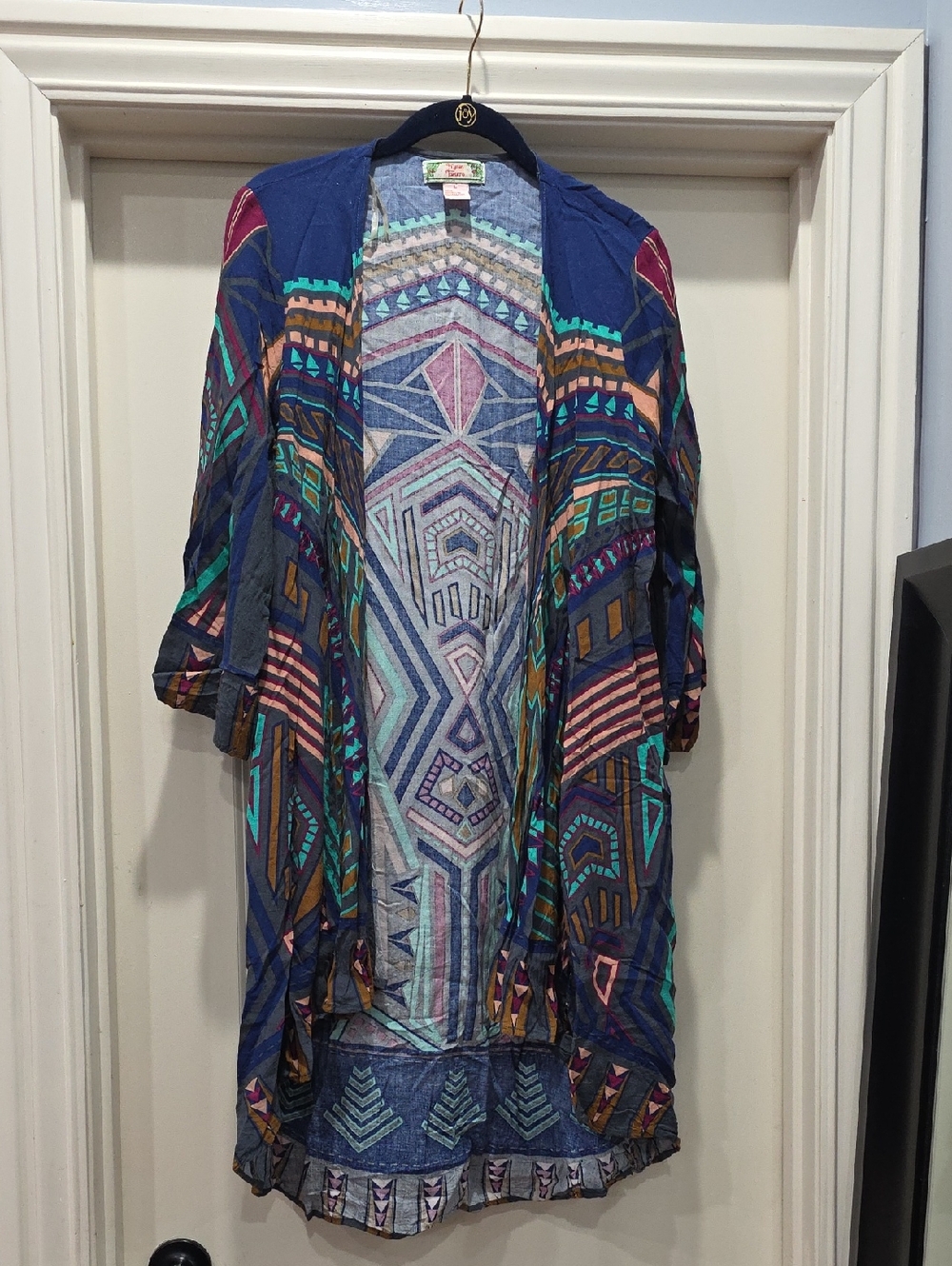 Flying‎ Tomato Blue & Teal Patterned Open Cardigan